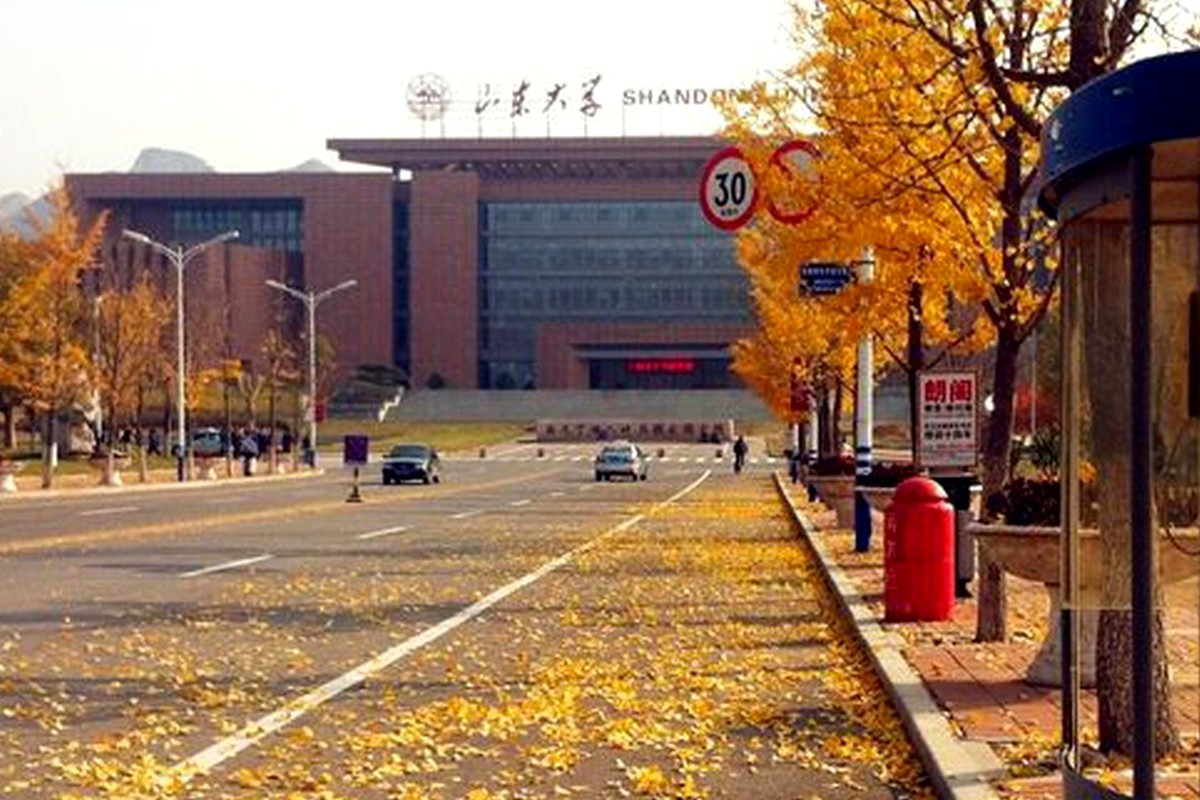 A tree-lined city street with warm autumn foliage and brick buildings.